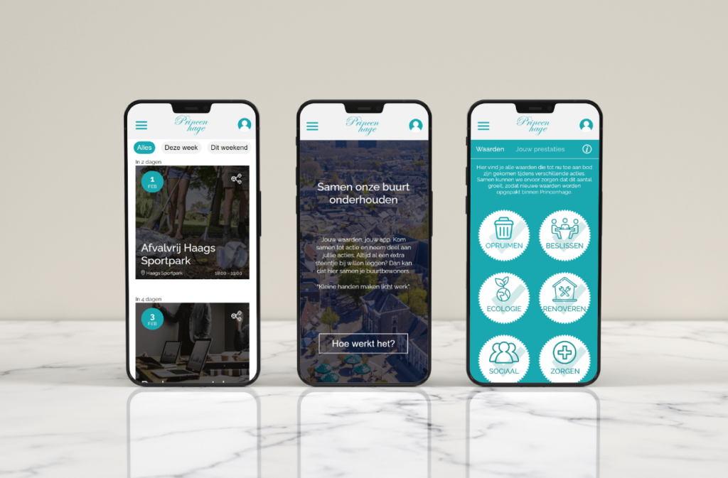 Mockup van de app Princenhage